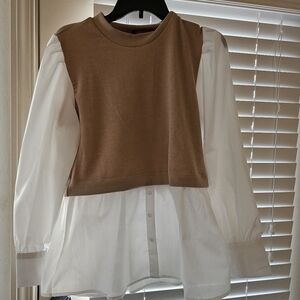 Alice Blue Tan and White Layered Blouse